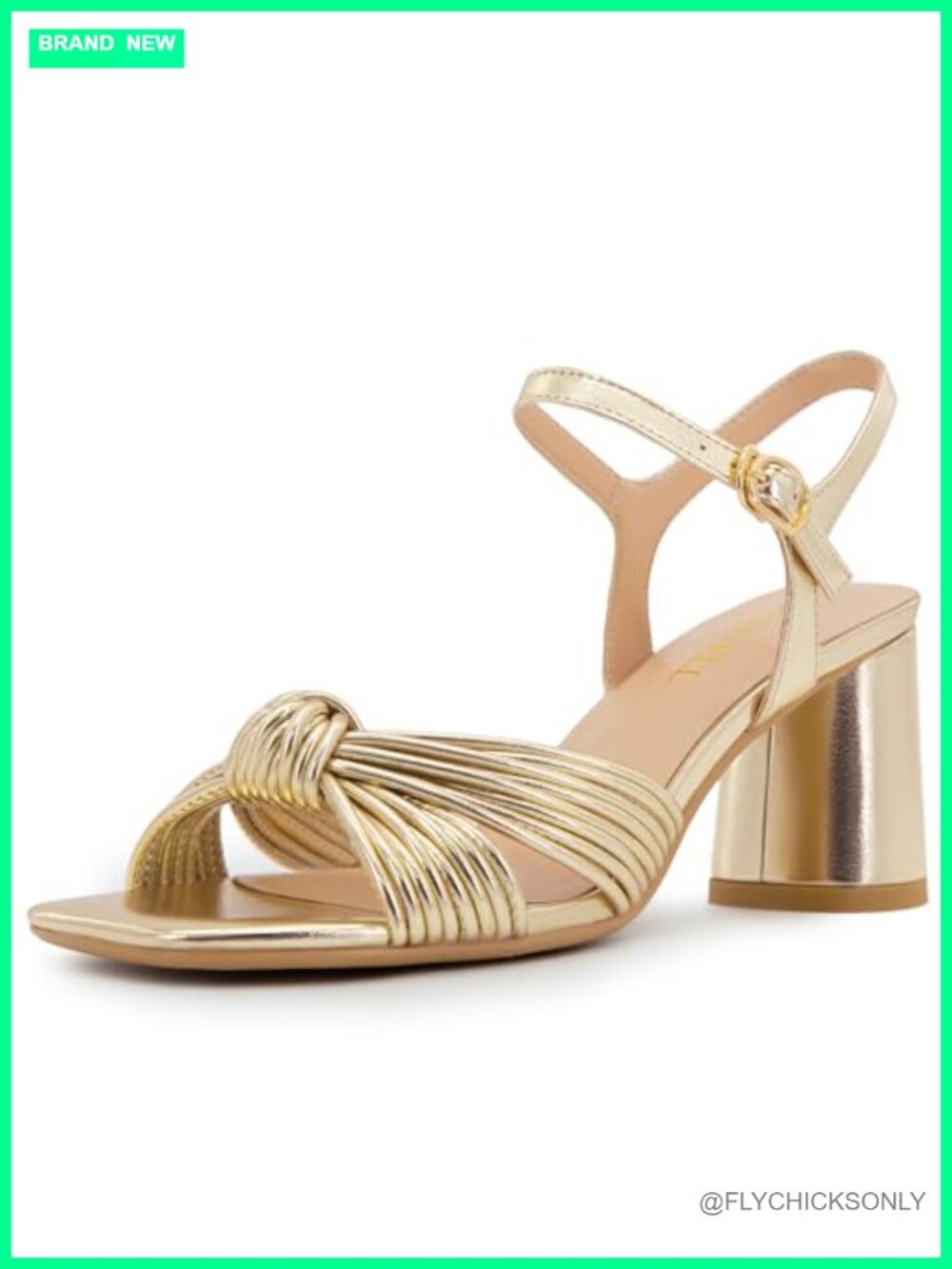 Faux Leather Ankle Strap Heeled Sandals Square Toe Braided Knot Block Heel